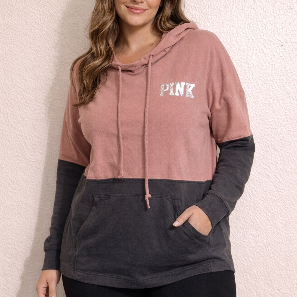 PINK Victoria's Secret Two-Tone Rose and Charcoal Hoodie